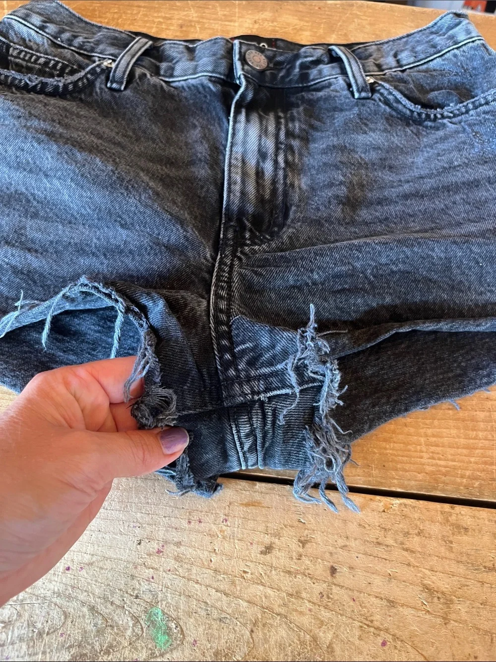 BDG Washed Black High-Rise Frayed Denim Shorts